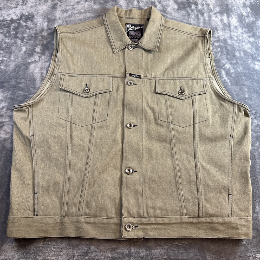 Vintage Karl Kani Jeans Denim Vest Mens XXL Grey 90s Hip Hop Baggy Streetwear